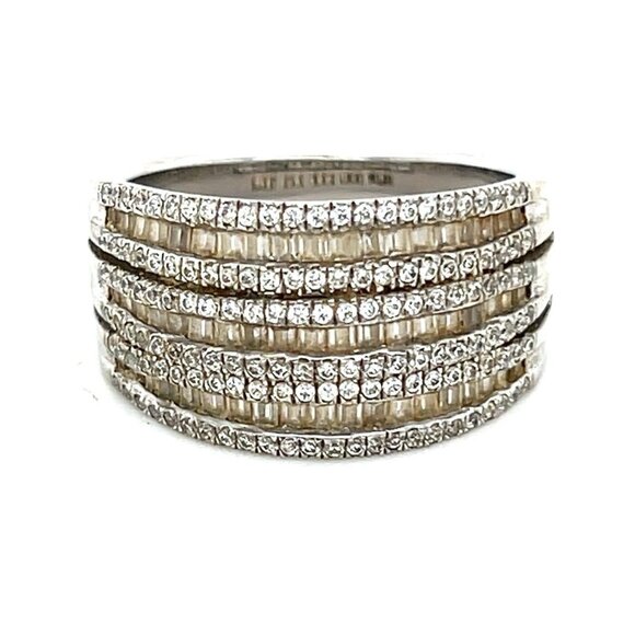 925 Silver Baguette/Round Cz Ring - Picture 1 of 8